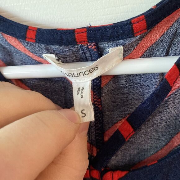 Maurice’s Dress Womens Size Small Sleeveless Navy And Red Striped Summer - Picture 2 of 12